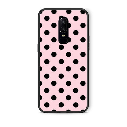 Θήκη OnePlus 6 Black Polka Dots on Pink από τη Smartfits με σχέδιο στο πίσω μέρος και μαύρο περίβλημα | OnePlus 6 Black Polka Dots on Pink case with colorful back and black bezels