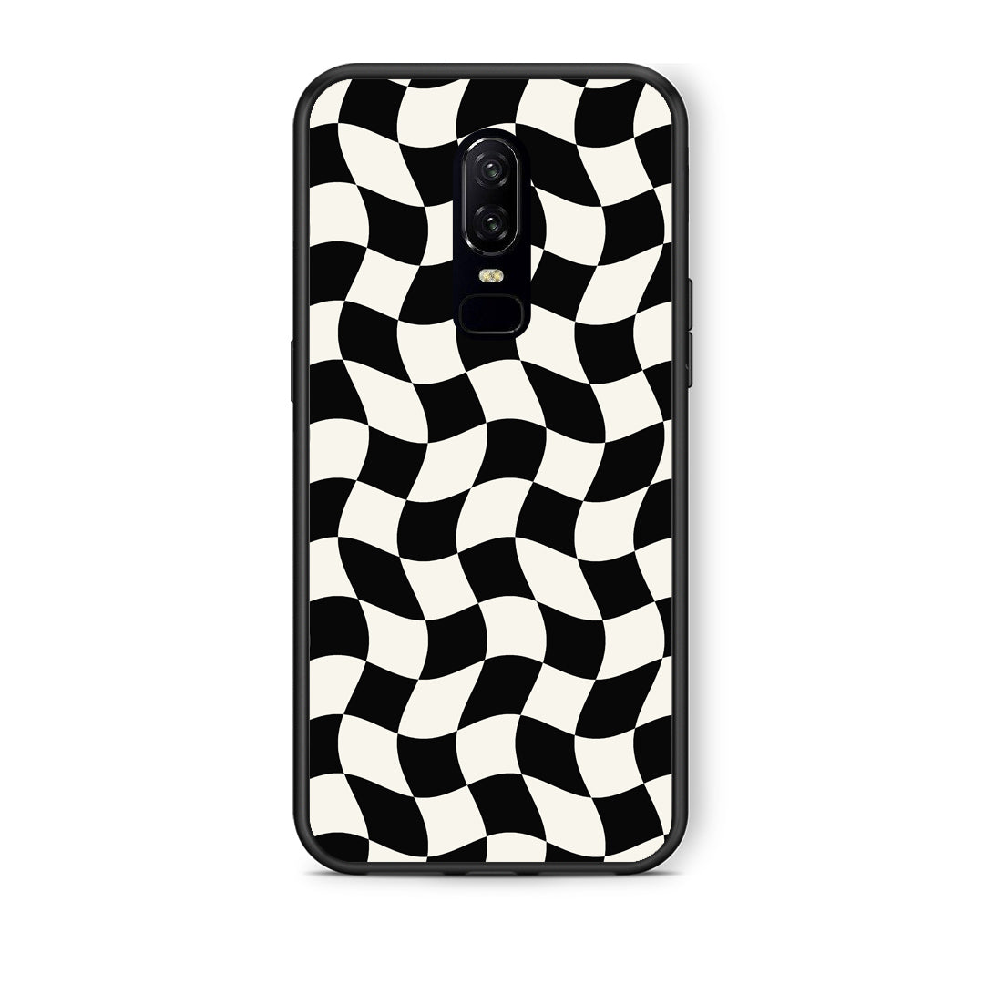 Θήκη OnePlus 6 Black and Cream Wavy Checkerboard από τη Smartfits με σχέδιο στο πίσω μέρος και μαύρο περίβλημα | OnePlus 6 Black and Cream Wavy Checkerboard case with colorful back and black bezels