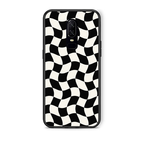 Θήκη OnePlus 6 Black and Cream Wavy Checkerboard από τη Smartfits με σχέδιο στο πίσω μέρος και μαύρο περίβλημα | OnePlus 6 Black and Cream Wavy Checkerboard case with colorful back and black bezels