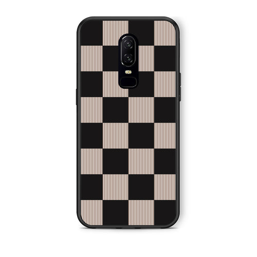 Θήκη OnePlus 6 Black and Taupe Striped Checks από τη Smartfits με σχέδιο στο πίσω μέρος και μαύρο περίβλημα | OnePlus 6 Black and Taupe Striped Checks case with colorful back and black bezels
