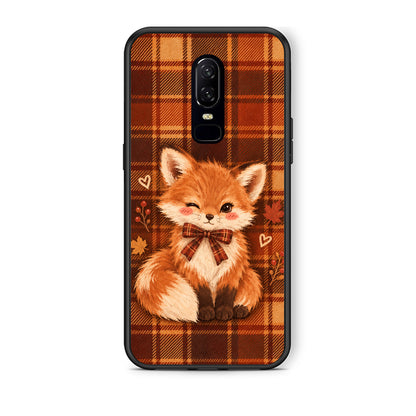 Θήκη OnePlus 6 Fox on Autumn Tartan από τη Smartfits με σχέδιο στο πίσω μέρος και μαύρο περίβλημα | OnePlus 6 Fox on Autumn Tartan case with colorful back and black bezels