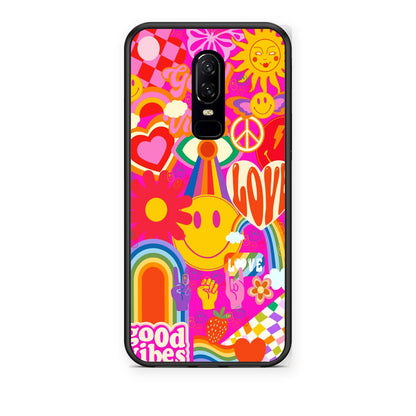 Θήκη OnePlus 6 Hippie Love από τη Smartfits με σχέδιο στο πίσω μέρος και μαύρο περίβλημα | OnePlus 6 Hippie Love case with colorful back and black bezels