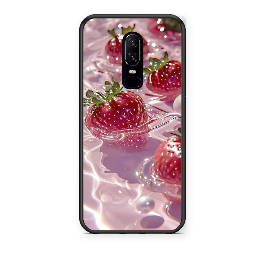 Θήκη OnePlus 6 Juicy Strawberries από τη Smartfits με σχέδιο στο πίσω μέρος και μαύρο περίβλημα | OnePlus 6 Juicy Strawberries case with colorful back and black bezels