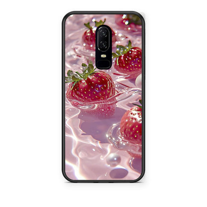 Θήκη OnePlus 6 Juicy Strawberries από τη Smartfits με σχέδιο στο πίσω μέρος και μαύρο περίβλημα | OnePlus 6 Juicy Strawberries case with colorful back and black bezels