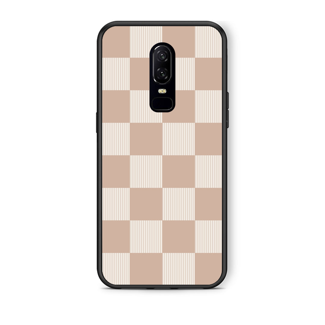Θήκη OnePlus 6 Latte and Cream Striped Checks από τη Smartfits με σχέδιο στο πίσω μέρος και μαύρο περίβλημα | OnePlus 6 Latte and Cream Striped Checks case with colorful back and black bezels
