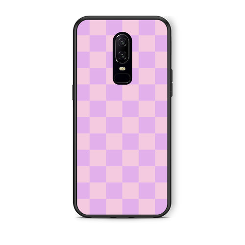 Θήκη OnePlus 6 Lavender and Pink Checkerboard από τη Smartfits με σχέδιο στο πίσω μέρος και μαύρο περίβλημα | OnePlus 6 Lavender and Pink Checkerboard case with colorful back and black bezels