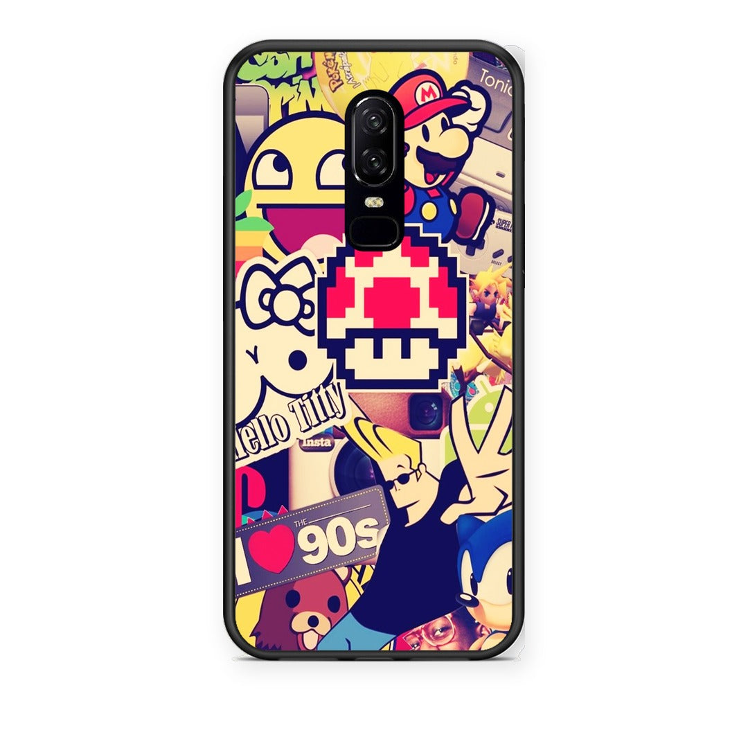 Θήκη OnePlus 6 Love The 90s από τη Smartfits με σχέδιο στο πίσω μέρος και μαύρο περίβλημα | OnePlus 6 Love The 90s case with colorful back and black bezels