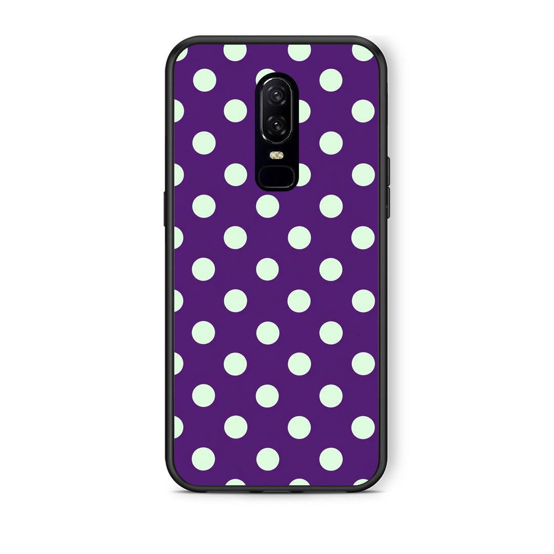 Θήκη OnePlus 6 Mint Polka Dots on Purple από τη Smartfits με σχέδιο στο πίσω μέρος και μαύρο περίβλημα | OnePlus 6 Mint Polka Dots on Purple case with colorful back and black bezels