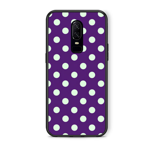 Θήκη OnePlus 6 Mint Polka Dots on Purple από τη Smartfits με σχέδιο στο πίσω μέρος και μαύρο περίβλημα | OnePlus 6 Mint Polka Dots on Purple case with colorful back and black bezels