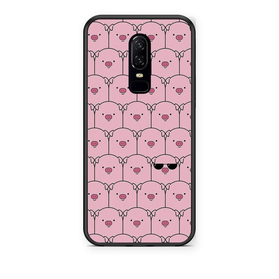 Θήκη OnePlus 6 Pig Glasses από τη Smartfits με σχέδιο στο πίσω μέρος και μαύρο περίβλημα | OnePlus 6 Pig Glasses case with colorful back and black bezels