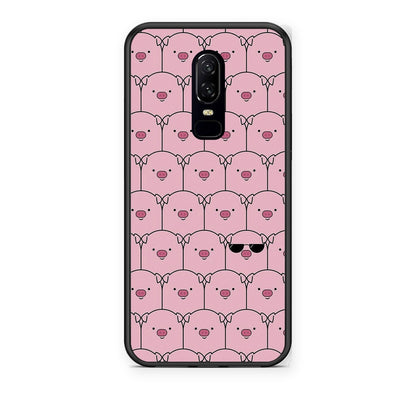 Θήκη OnePlus 6 Pig Glasses από τη Smartfits με σχέδιο στο πίσω μέρος και μαύρο περίβλημα | OnePlus 6 Pig Glasses case with colorful back and black bezels