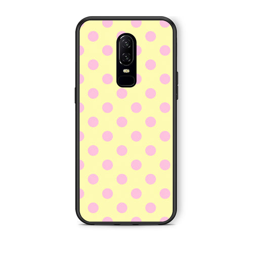 Θήκη OnePlus 6 Pink Polka Dots on Yellow από τη Smartfits με σχέδιο στο πίσω μέρος και μαύρο περίβλημα | OnePlus 6 Pink Polka Dots on Yellow case with colorful back and black bezels
