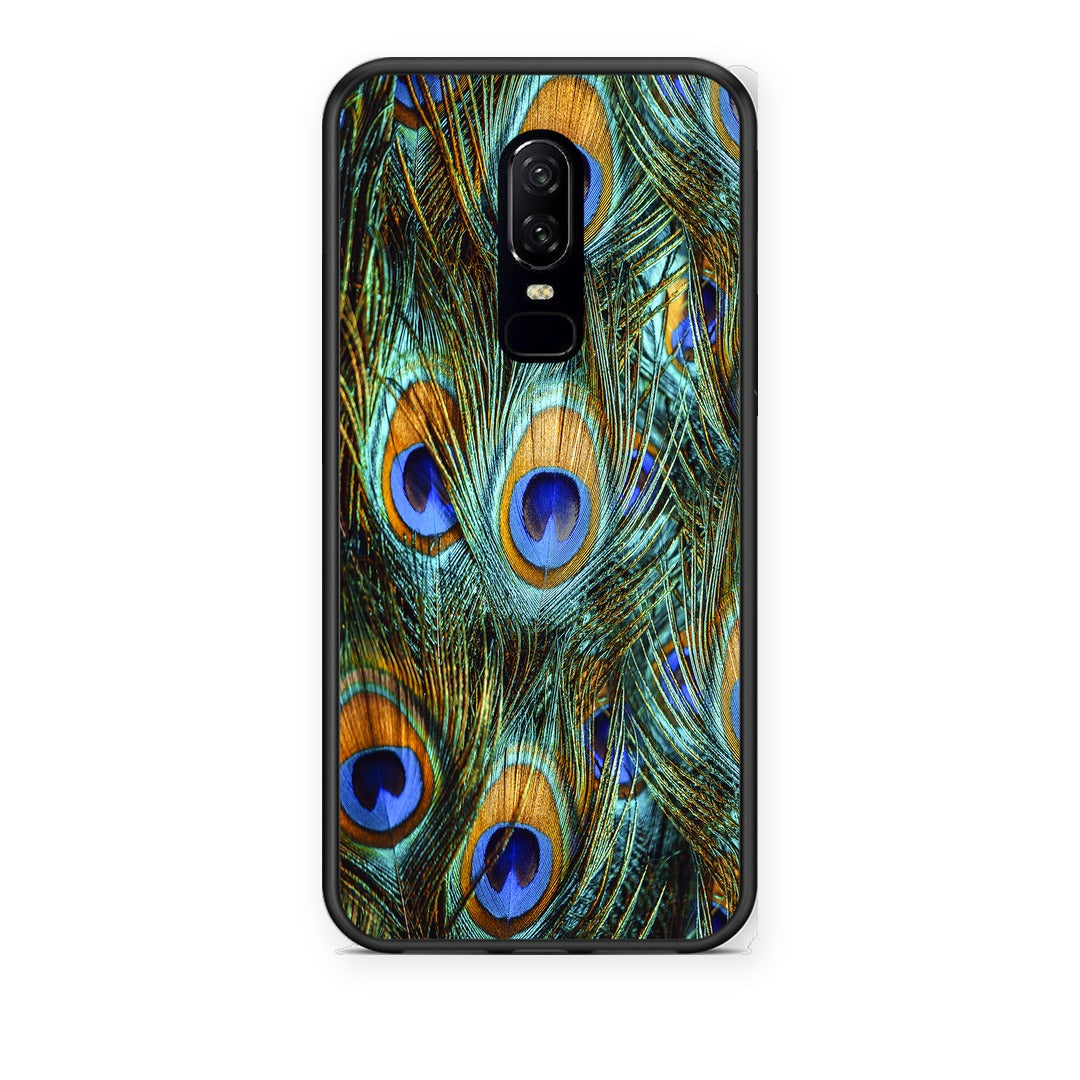 Θήκη OnePlus 6 Real Peacock Feathers από τη Smartfits με σχέδιο στο πίσω μέρος και μαύρο περίβλημα | OnePlus 6 Real Peacock Feathers case with colorful back and black bezels