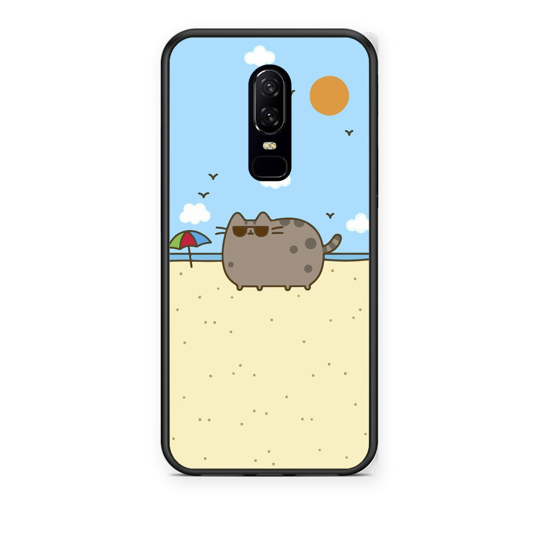 Θήκη OnePlus 6 Summer Cat από τη Smartfits με σχέδιο στο πίσω μέρος και μαύρο περίβλημα | OnePlus 6 Summer Cat case with colorful back and black bezels