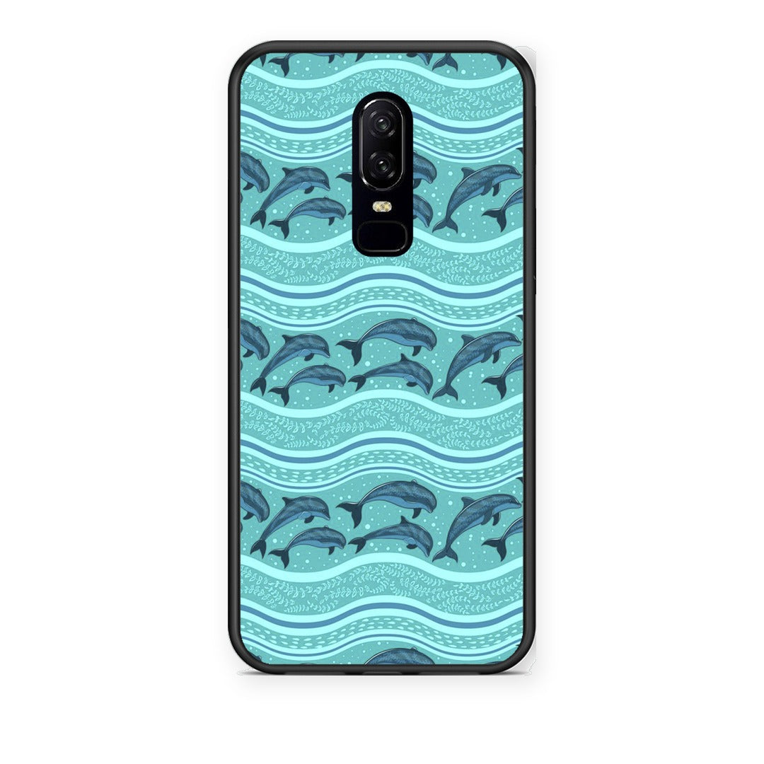 Θήκη OnePlus 6 Swimming Dolphins από τη Smartfits με σχέδιο στο πίσω μέρος και μαύρο περίβλημα | OnePlus 6 Swimming Dolphins case with colorful back and black bezels