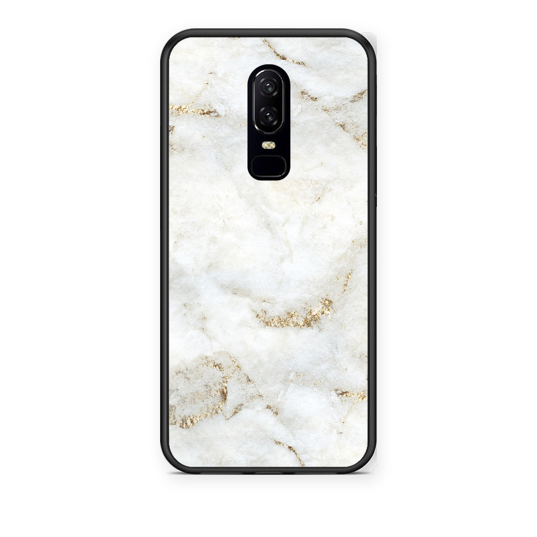 Θήκη OnePlus 6 White Gold Marble από τη Smartfits με σχέδιο στο πίσω μέρος και μαύρο περίβλημα | OnePlus 6 White Gold Marble case with colorful back and black bezels