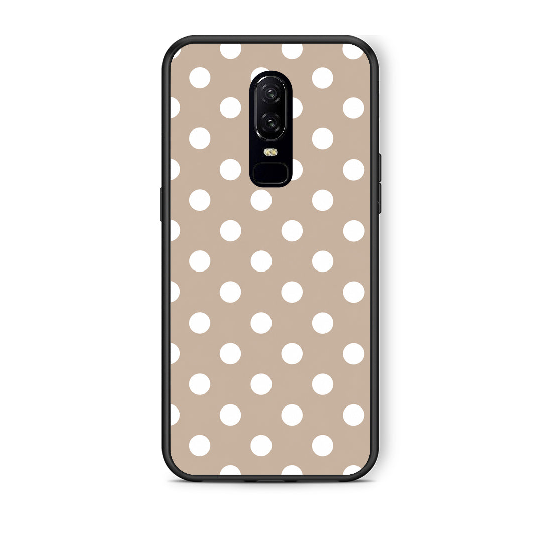 Θήκη OnePlus 6 White Polka Dots on Taupe από τη Smartfits με σχέδιο στο πίσω μέρος και μαύρο περίβλημα | OnePlus 6 White Polka Dots on Taupe case with colorful back and black bezels