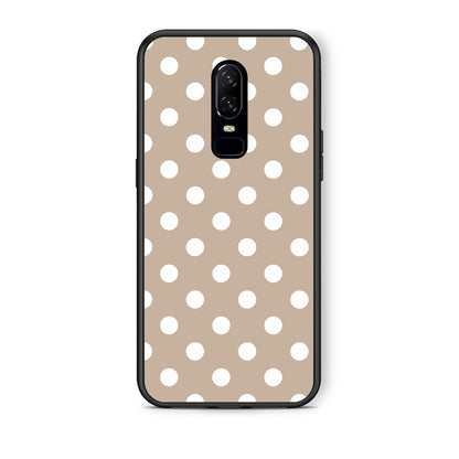 Θήκη OnePlus 6 White Polka Dots on Taupe από τη Smartfits με σχέδιο στο πίσω μέρος και μαύρο περίβλημα | OnePlus 6 White Polka Dots on Taupe case with colorful back and black bezels