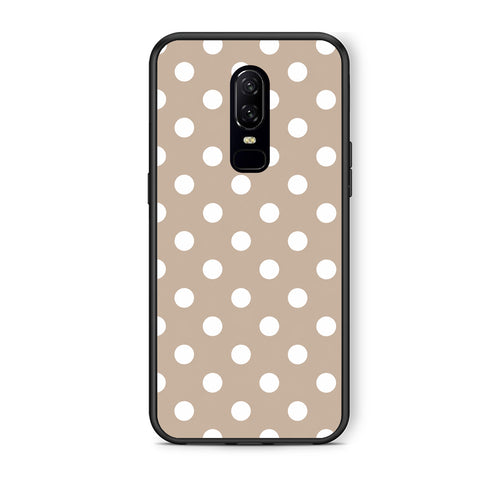 Θήκη OnePlus 6 White Polka Dots on Taupe από τη Smartfits με σχέδιο στο πίσω μέρος και μαύρο περίβλημα | OnePlus 6 White Polka Dots on Taupe case with colorful back and black bezels