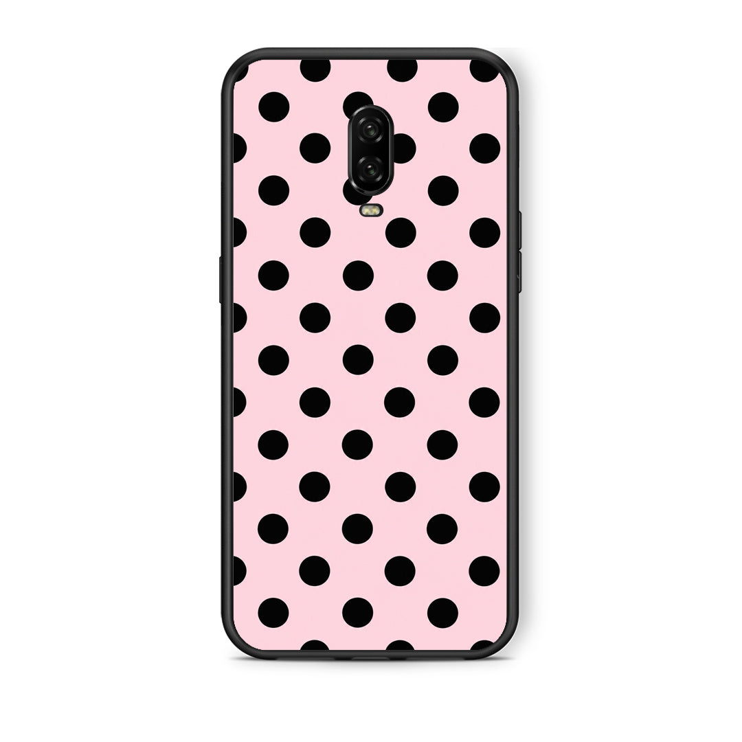 Θήκη OnePlus 6T Black Polka Dots on Pink από τη Smartfits με σχέδιο στο πίσω μέρος και μαύρο περίβλημα | OnePlus 6T Black Polka Dots on Pink case with colorful back and black bezels