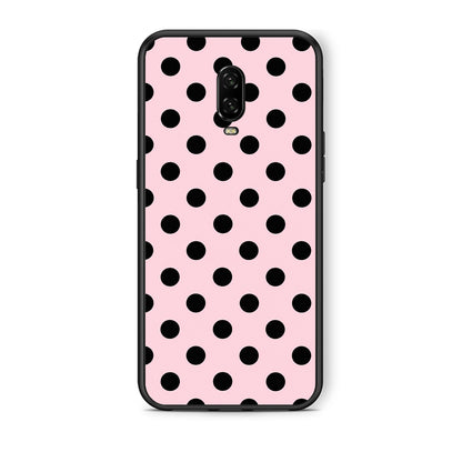 Θήκη OnePlus 6T Black Polka Dots on Pink από τη Smartfits με σχέδιο στο πίσω μέρος και μαύρο περίβλημα | OnePlus 6T Black Polka Dots on Pink case with colorful back and black bezels