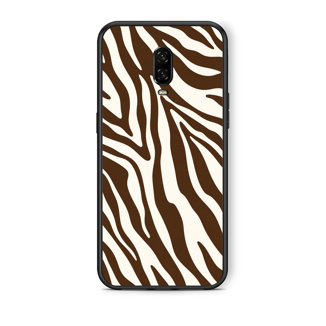 Θήκη OnePlus 6T Brown and Cream Zebra Stripes από τη Smartfits με σχέδιο στο πίσω μέρος και μαύρο περίβλημα | OnePlus 6T Brown and Cream Zebra Stripes case with colorful back and black bezels