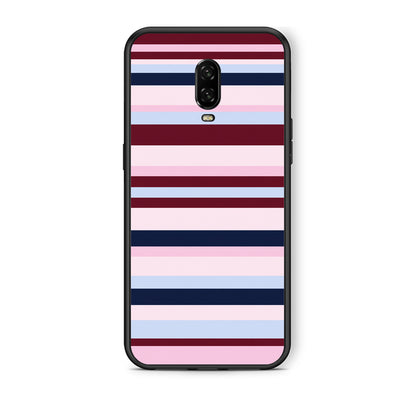 Θήκη OnePlus 6T Burgundy Pink and Blue Horizontal Stripes από τη Smartfits με σχέδιο στο πίσω μέρος και μαύρο περίβλημα | OnePlus 6T Burgundy Pink and Blue Horizontal Stripes case with colorful back and black bezels