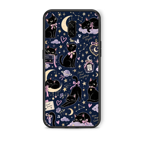 Θήκη OnePlus 6T Celestial Black Cats on Navy από τη Smartfits με σχέδιο στο πίσω μέρος και μαύρο περίβλημα | OnePlus 6T Celestial Black Cats on Navy case with colorful back and black bezels