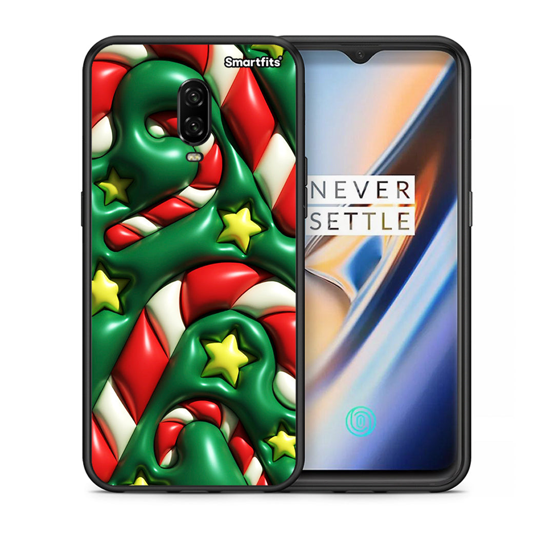 Θήκη OnePlus 6T Christmas Bubbles από τη Smartfits με σχέδιο στο πίσω μέρος και μαύρο περίβλημα | OnePlus 6T Christmas Bubbles case with colorful back and black bezels