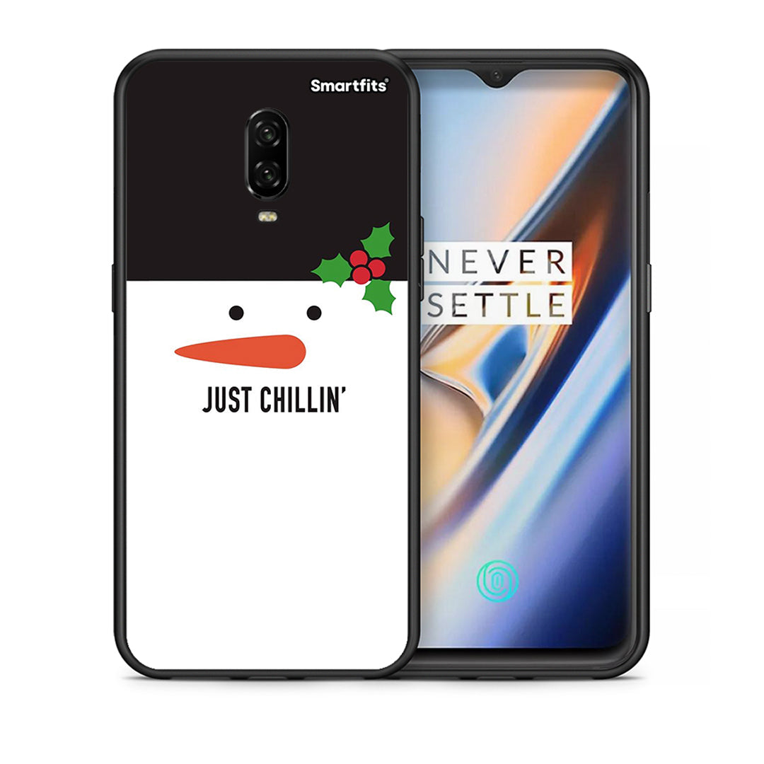 Θήκη OnePlus 6T Christmas Chillin από τη Smartfits με σχέδιο στο πίσω μέρος και μαύρο περίβλημα | OnePlus 6T Christmas Chillin case with colorful back and black bezels