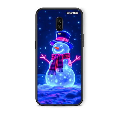 OnePlus 6T Christmas Neon Snowman θήκη από τη Smartfits με σχέδιο στο πίσω μέρος και μαύρο περίβλημα | Smartphone case with colorful back and black bezels by Smartfits