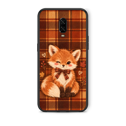 Θήκη OnePlus 6T Fox on Autumn Tartan από τη Smartfits με σχέδιο στο πίσω μέρος και μαύρο περίβλημα | OnePlus 6T Fox on Autumn Tartan case with colorful back and black bezels