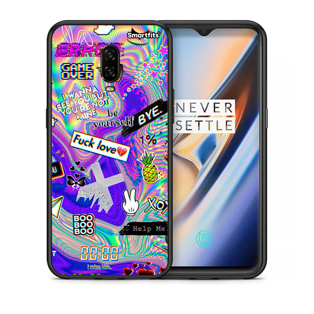 Θήκη OnePlus 6T Game Over από τη Smartfits με σχέδιο στο πίσω μέρος και μαύρο περίβλημα | OnePlus 6T Game Over case with colorful back and black bezels