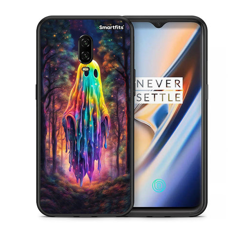 Θήκη OnePlus 6T Halloween Ghost από τη Smartfits με σχέδιο στο πίσω μέρος και μαύρο περίβλημα | OnePlus 6T Halloween Ghost case with colorful back and black bezels