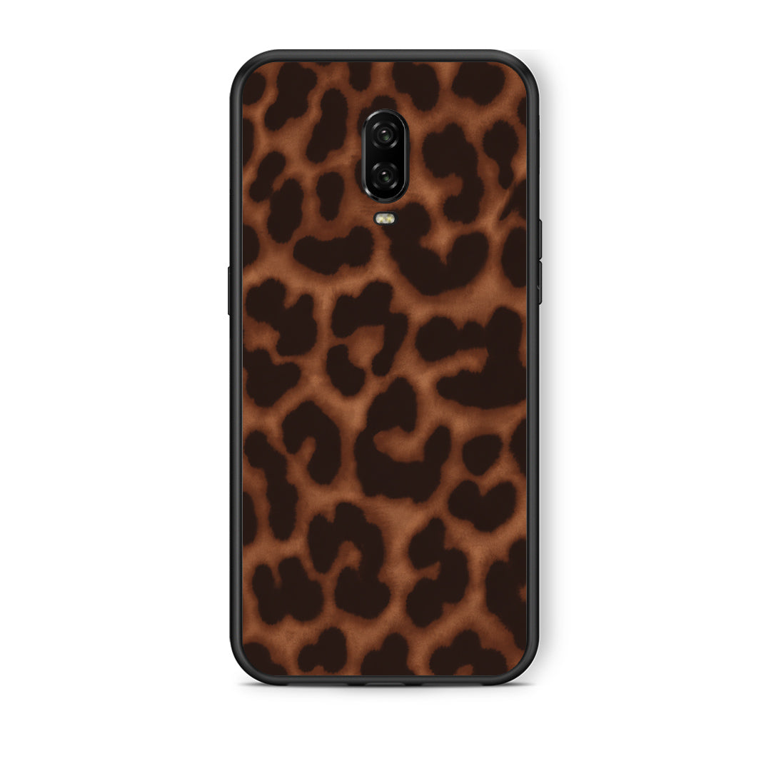 Θήκη OnePlus 6T Leopard Print Dark Brown από τη Smartfits με σχέδιο στο πίσω μέρος και μαύρο περίβλημα | OnePlus 6T Leopard Print Dark Brown case with colorful back and black bezels
