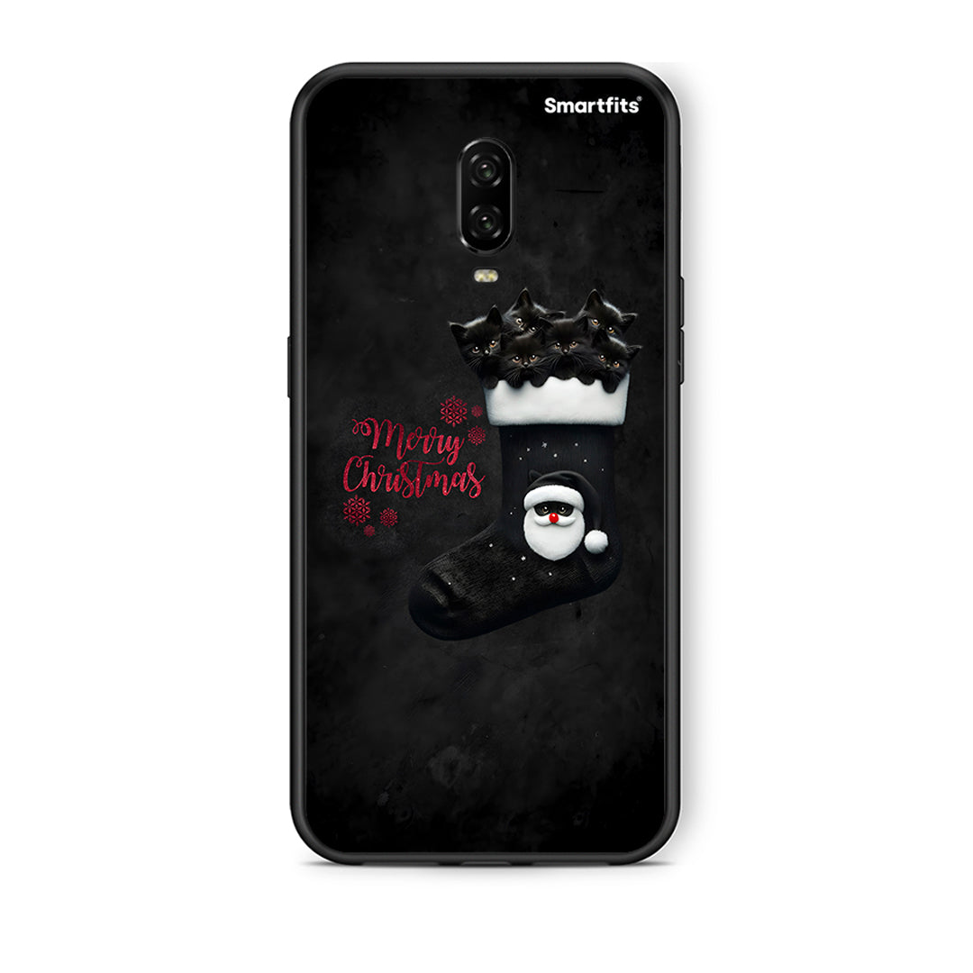 OnePlus 6T Merry Cat Christmas θήκη από τη Smartfits με σχέδιο στο πίσω μέρος και μαύρο περίβλημα | Smartphone case with colorful back and black bezels by Smartfits
