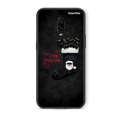 OnePlus 6T Merry Cat Christmas θήκη από τη Smartfits με σχέδιο στο πίσω μέρος και μαύρο περίβλημα | Smartphone case with colorful back and black bezels by Smartfits