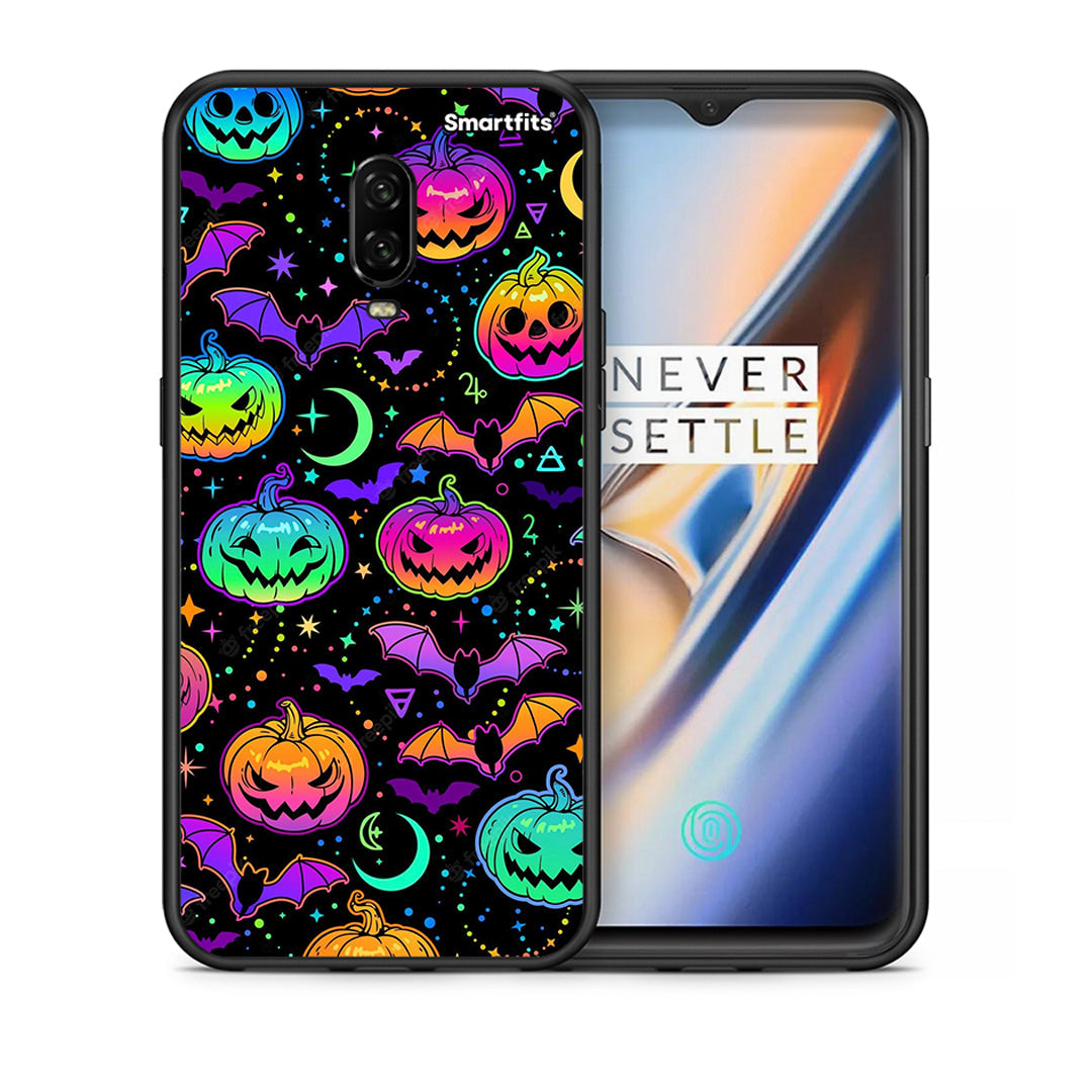 Θήκη OnePlus 6T Neon Halloween από τη Smartfits με σχέδιο στο πίσω μέρος και μαύρο περίβλημα | OnePlus 6T Neon Halloween case with colorful back and black bezels