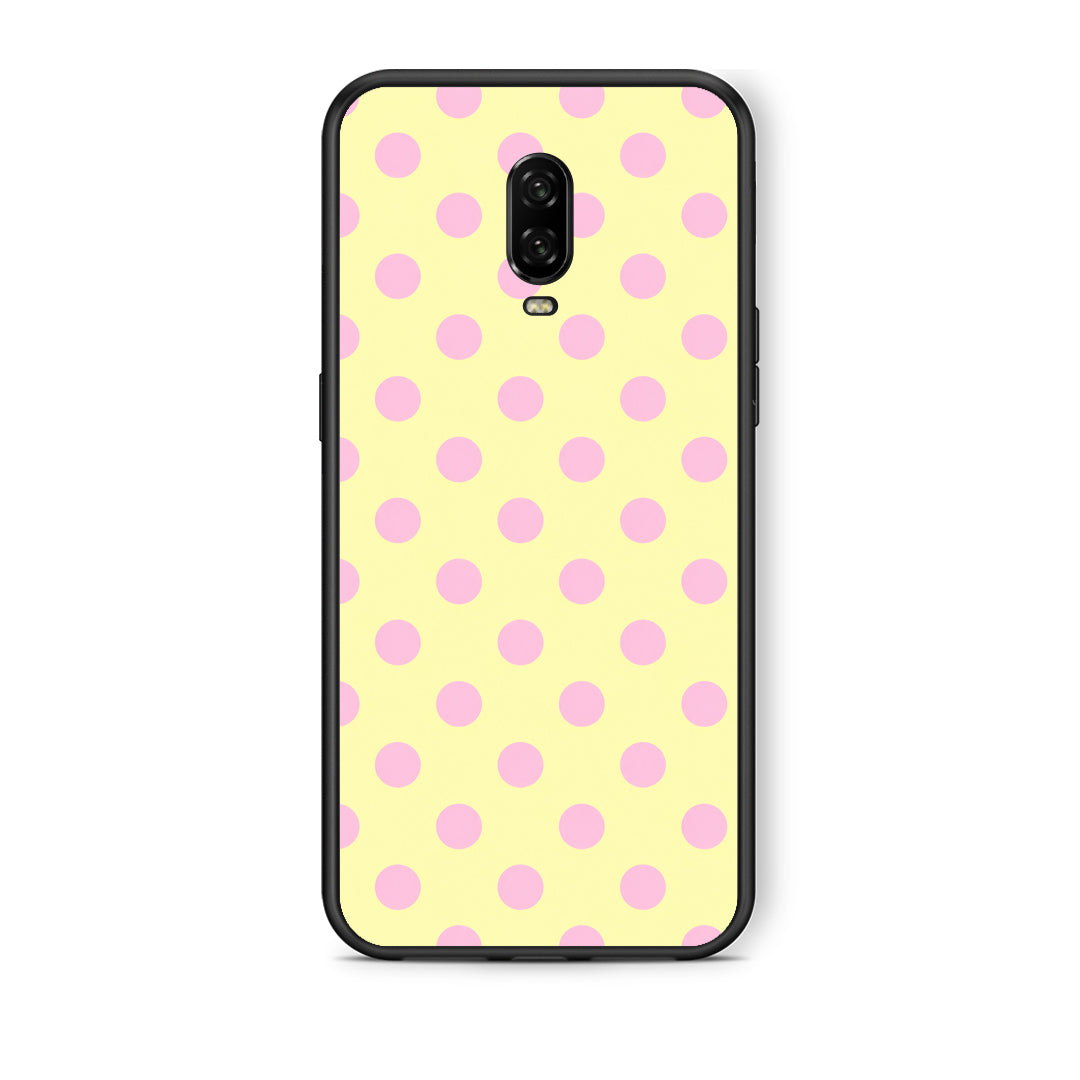 Θήκη OnePlus 6T Pink Polka Dots on Yellow από τη Smartfits με σχέδιο στο πίσω μέρος και μαύρο περίβλημα | OnePlus 6T Pink Polka Dots on Yellow case with colorful back and black bezels