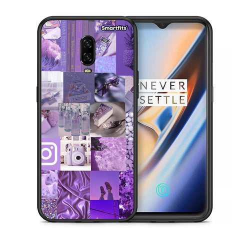 Θήκη OnePlus 6T Purple Aesthetic Collage από τη Smartfits με σχέδιο στο πίσω μέρος και μαύρο περίβλημα | OnePlus 6T Purple Aesthetic Collage case with colorful back and black bezels