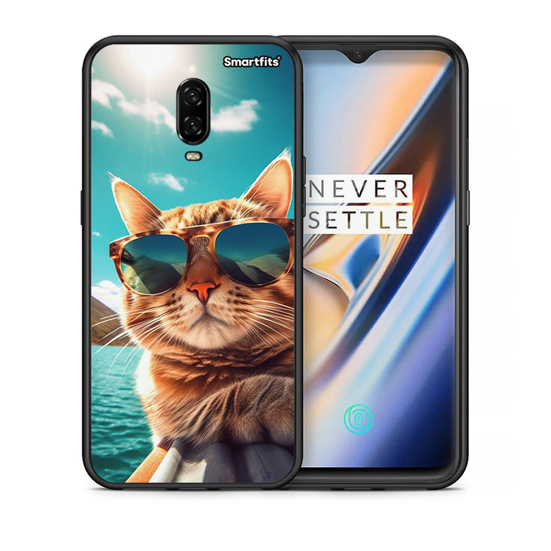 Θήκη OnePlus 6T Summer Cat από τη Smartfits με σχέδιο στο πίσω μέρος και μαύρο περίβλημα | OnePlus 6T Summer Cat case with colorful back and black bezels