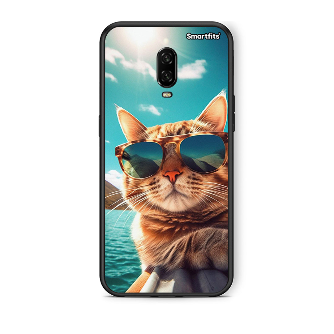 OnePlus 6T Summer Cat θήκη από τη Smartfits με σχέδιο στο πίσω μέρος και μαύρο περίβλημα | Smartphone case with colorful back and black bezels by Smartfits