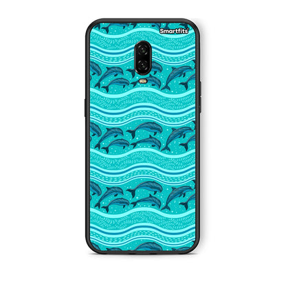 OnePlus 6T Swimming Dolphins θήκη από τη Smartfits με σχέδιο στο πίσω μέρος και μαύρο περίβλημα | Smartphone case with colorful back and black bezels by Smartfits