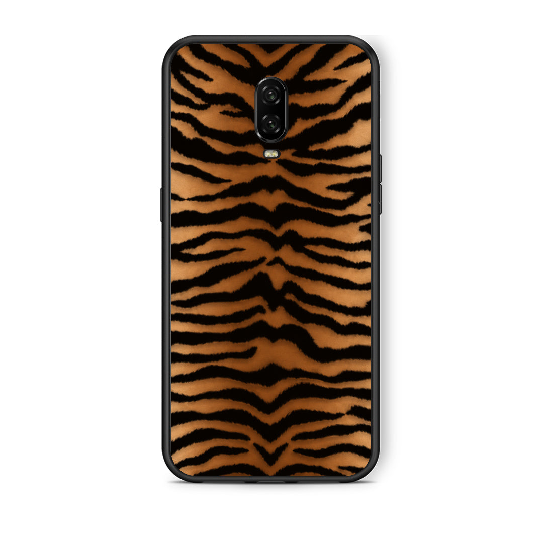 Θήκη OnePlus 6T Tiger Print Orange and Black από τη Smartfits με σχέδιο στο πίσω μέρος και μαύρο περίβλημα | OnePlus 6T Tiger Print Orange and Black case with colorful back and black bezels