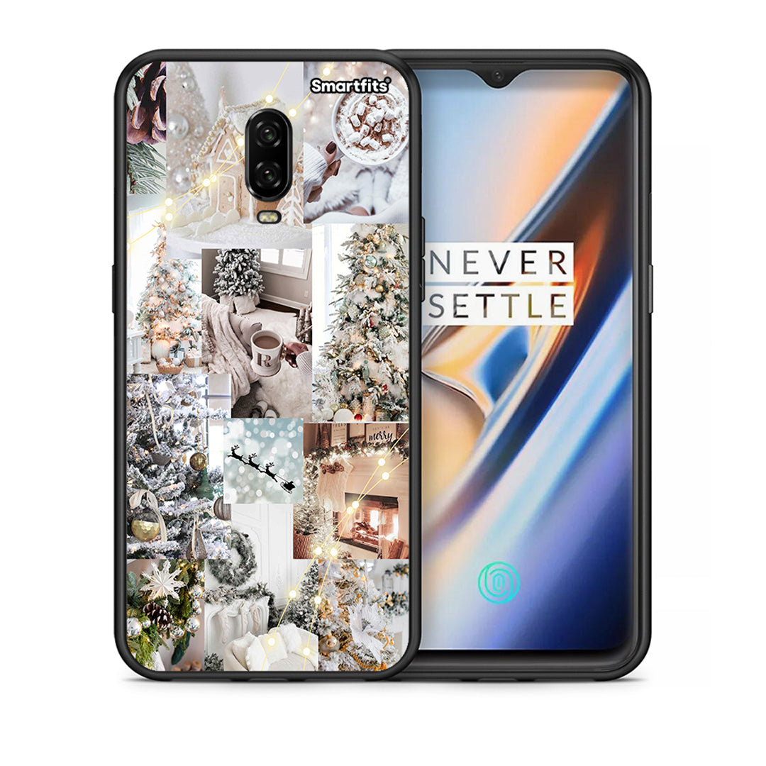 Θήκη OnePlus 6T White Christmas από τη Smartfits με σχέδιο στο πίσω μέρος και μαύρο περίβλημα | OnePlus 6T White Christmas case with colorful back and black bezels