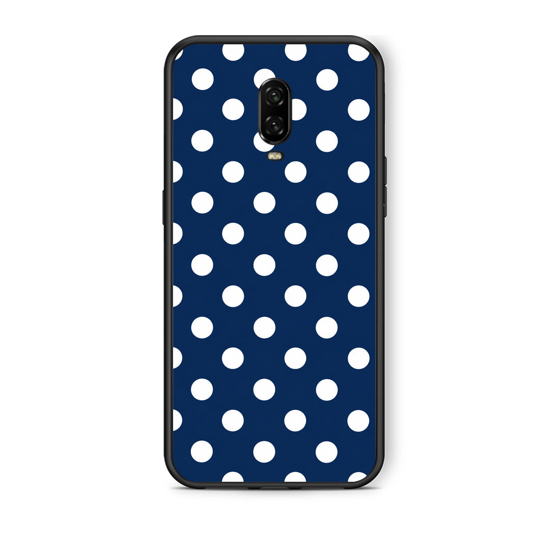 Θήκη OnePlus 6T White Large Polka Dots on Navy από τη Smartfits με σχέδιο στο πίσω μέρος και μαύρο περίβλημα | OnePlus 6T White Large Polka Dots on Navy case with colorful back and black bezels