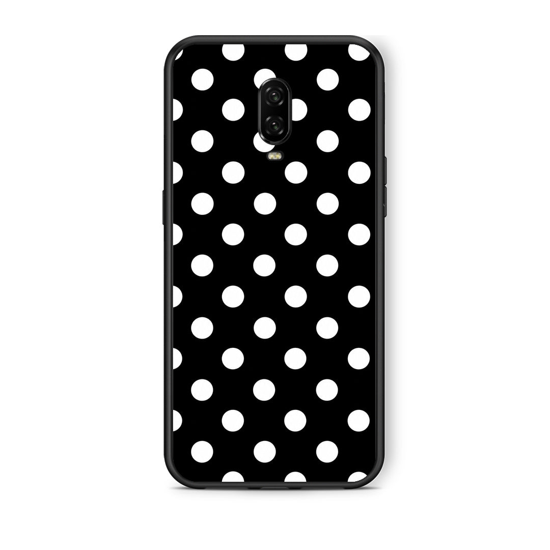 Θήκη OnePlus 6T White Polka Dots on Black από τη Smartfits με σχέδιο στο πίσω μέρος και μαύρο περίβλημα | OnePlus 6T White Polka Dots on Black case with colorful back and black bezels