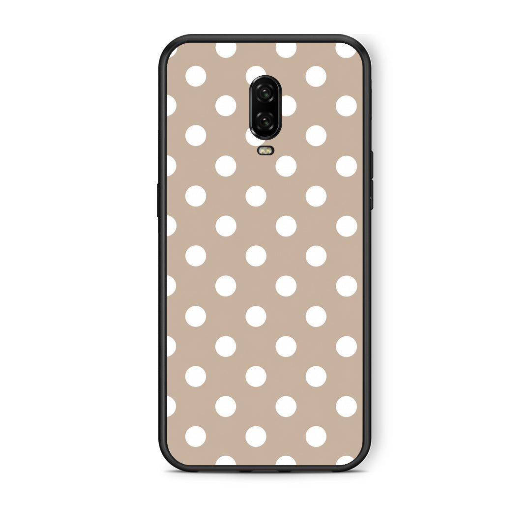 Θήκη OnePlus 6T White Polka Dots on Taupe από τη Smartfits με σχέδιο στο πίσω μέρος και μαύρο περίβλημα | OnePlus 6T White Polka Dots on Taupe case with colorful back and black bezels