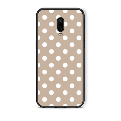 Θήκη OnePlus 6T White Polka Dots on Taupe από τη Smartfits με σχέδιο στο πίσω μέρος και μαύρο περίβλημα | OnePlus 6T White Polka Dots on Taupe case with colorful back and black bezels