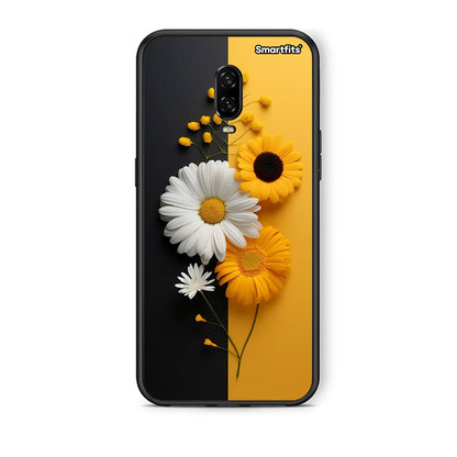 OnePlus 6T Yellow Daisies θήκη από τη Smartfits με σχέδιο στο πίσω μέρος και μαύρο περίβλημα | Smartphone case with colorful back and black bezels by Smartfits